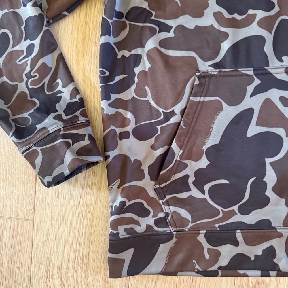 Drake Waterfowl Hoodie Mens Small Brown Old School Camo Performance Pullover - Picture 2 of 7